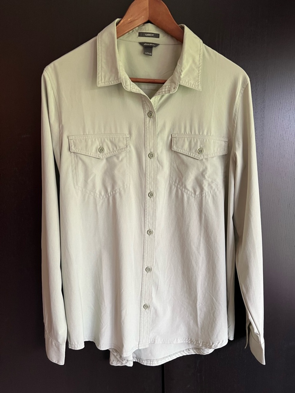 Eddie Bauer Women's Light Green Departure Stretch Long Sleeve Shirt with UPF 50